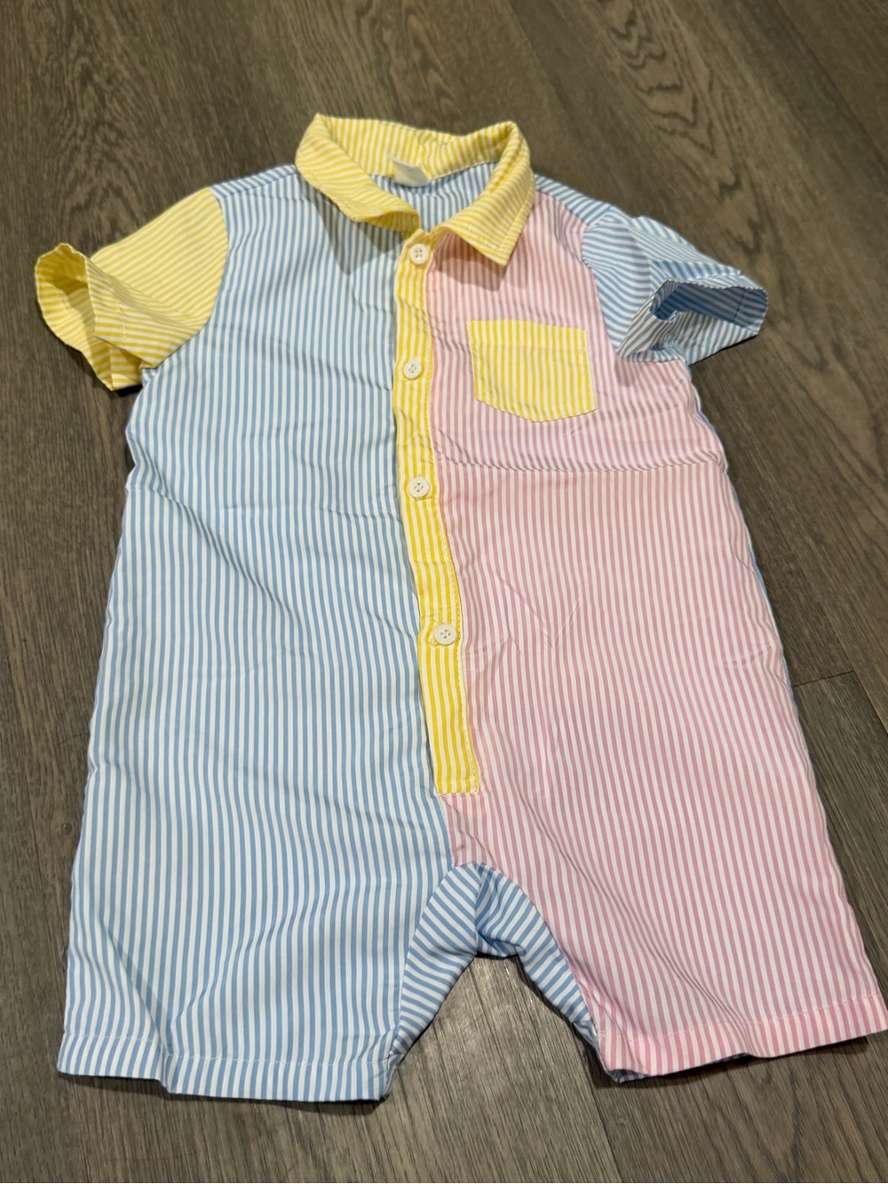 SHEIN Toddler Color Block Short Sleeve Button Front Romper 12-18 Months